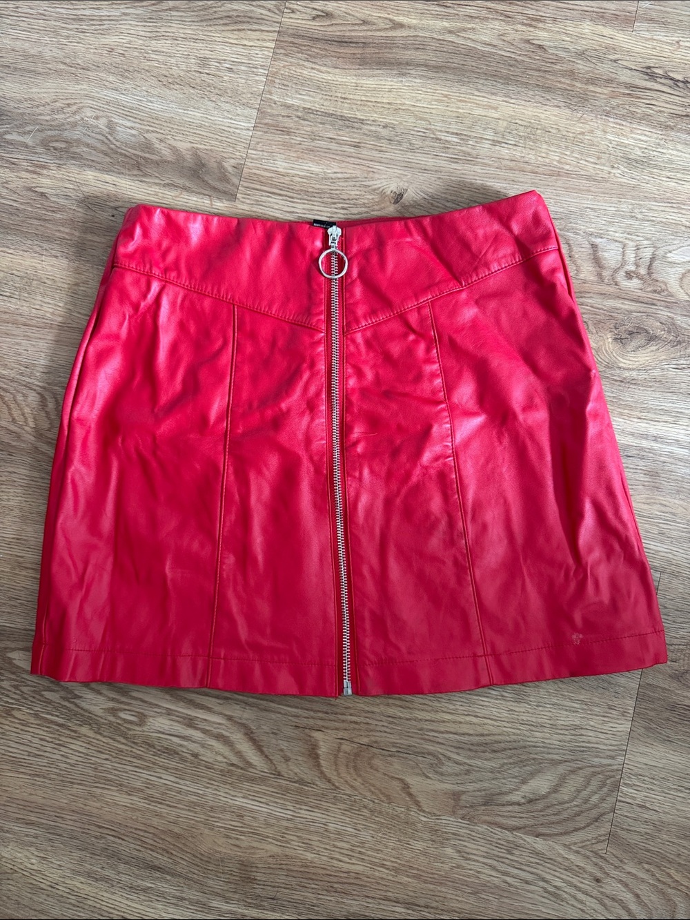 Forever 21 Red Faux Leather Zip-Front Mini Skirt